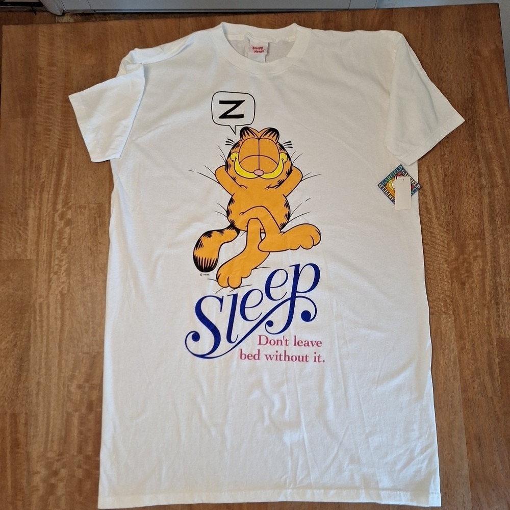RARE NEW Vintage 1990s Sleepy Heads Garfield NIGHT SHIRT Pajama One Size